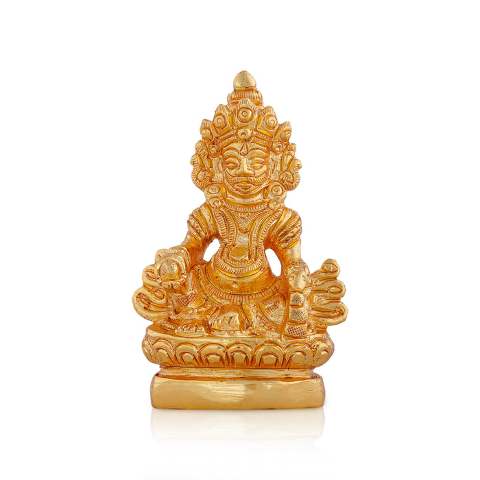 Kuber Statue Sitting On Flower Base - 3.5 x 2 Inches | Gold Polish Kubera Statue/ Kuber Murti for Pooja/ 320 Gms - Gold Polish Murties