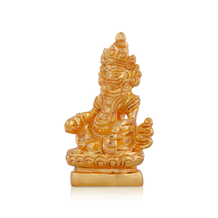 Kuber Statue Sitting On Flower Base - 3.5 x 2 Inches | Gold Polish Kubera Statue/ Kuber Murti for Pooja/ 320 Gms - Gold Polish Murties