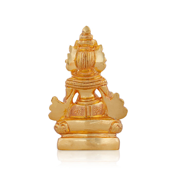 Kuber Statue Sitting On Flower Base - 3.5 x 2 Inches | Gold Polish Kubera Statue/ Kuber Murti for Pooja/ 320 Gms - Gold Polish Murties