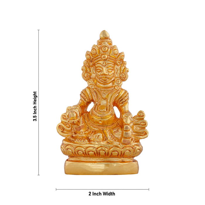 Kuber Statue Sitting On Flower Base - 3.5 x 2 Inches | Gold Polish Kubera Statue/ Kuber Murti for Pooja/ 320 Gms - Gold Polish Murties