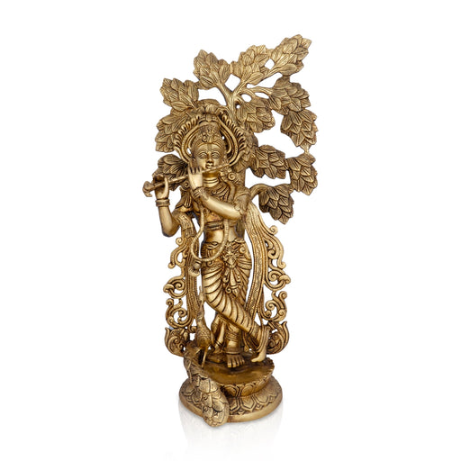 Krishna Murti With Tree - 23 x 12 Inches | Antique Brass Idol/ Krishna Statue for Pooja/ 11.880 Kgs Approx - Brass Murties