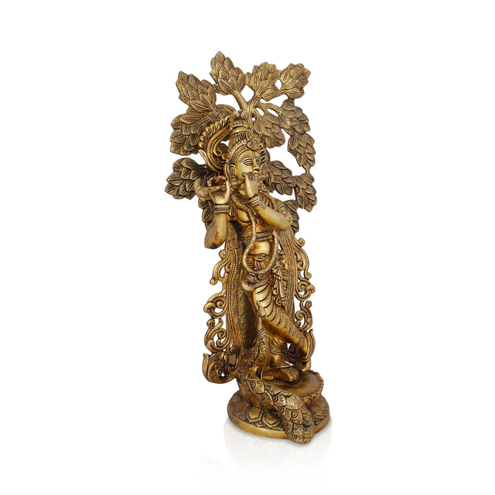 Krishna Murti With Tree - 23 x 12 Inches | Antique Brass Idol/ Krishna Statue for Pooja/ 11.880 Kgs Approx - Brass Murties