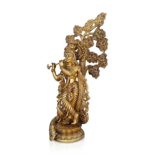 Krishna Murti With Tree - 23 x 12 Inches | Antique Brass Idol/ Krishna Statue for Pooja/ 11.880 Kgs Approx - Brass Murties