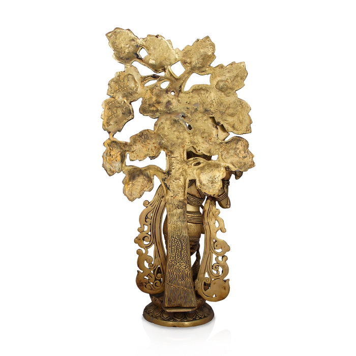 Krishna Murti With Tree - 23 x 12 Inches | Antique Brass Idol/ Krishna Statue for Pooja/ 11.880 Kgs Approx - Brass Murties