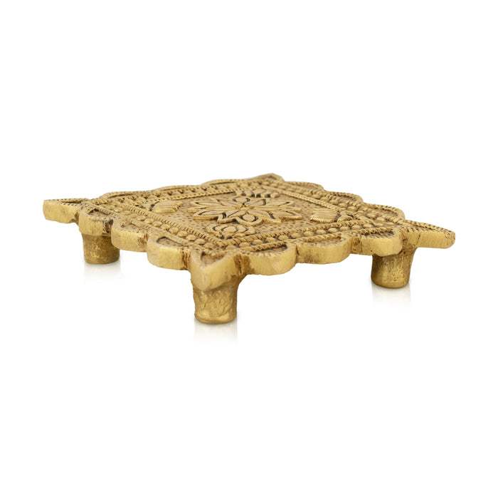Pooja Chowki - 1 x 3.75 Inches | Antique Brass Bajot/ Designed Pooja Patla for Home & Pooja - Pooja Aasan & Bajot & Pooja Mat