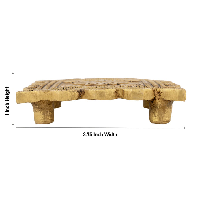 Pooja Chowki - 1 x 3.75 Inches | Antique Brass Bajot/ Designed Pooja Patla for Home & Pooja - Pooja Aasan & Bajot & Pooja Mat