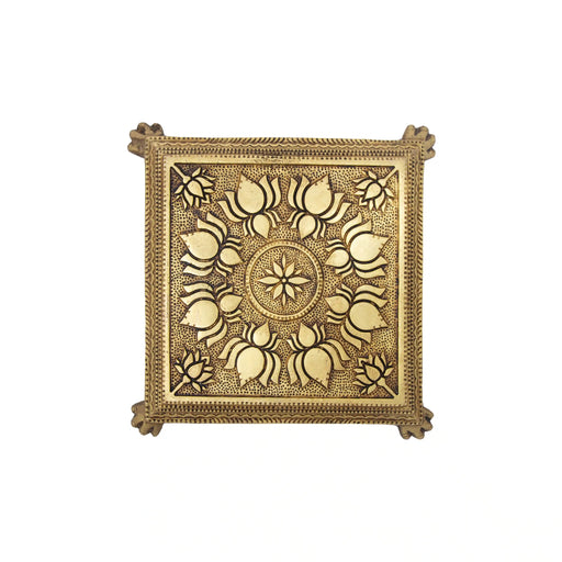 Chowki - 2 x 9 Inches | Antique Brass Patla/ Flower Design Bajot for Pooja/ 2.620 Kgs Approx - Pooja Aasan & Bajot & Pooja Mat