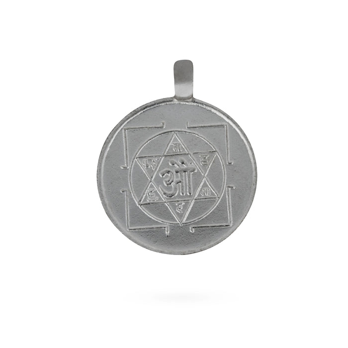 Hanuman Murti Pendant - 1.25 x 1 Inches | Silver Polish Locket/Hanuman Ji Murti & Chakra Design Dollar for Men - Mala & Pendant