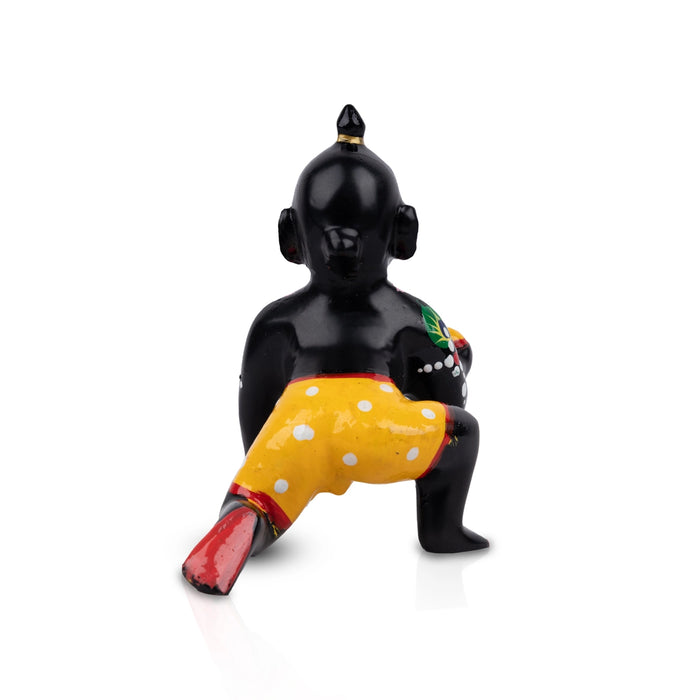 Crawling Krishna Murti - 5 x 4 Inches | Antique Brass Idol/ Painted Krishna Idol for Pooja - Brass Murties