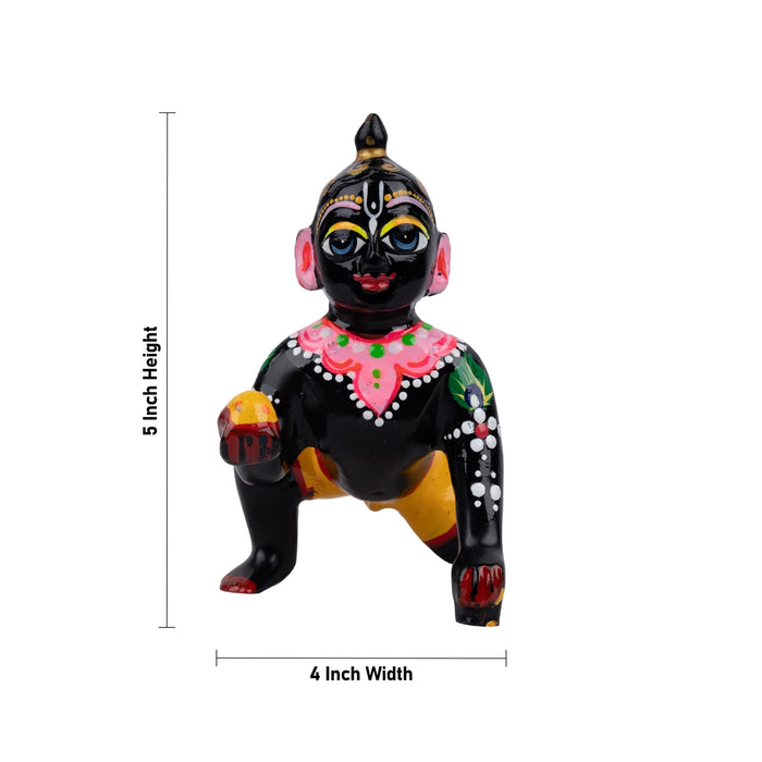 Crawling Krishna Murti - 5 x 4 Inches | Antique Brass Idol/ Painted Krishna Idol for Pooja - Brass Murties