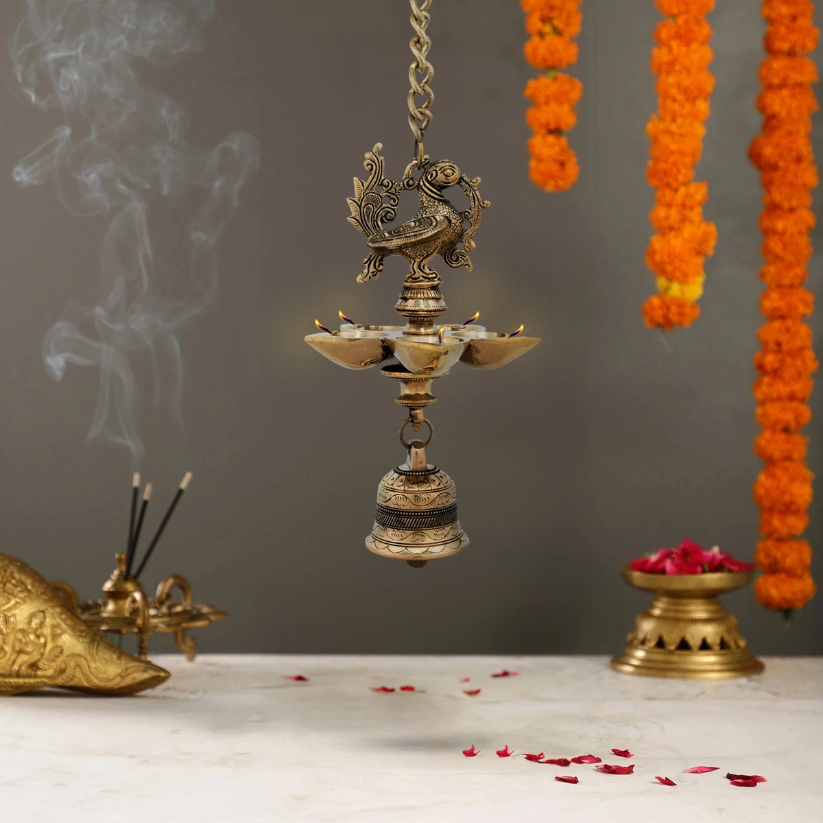 Deep Lamp Giri - Hanging Diya | Hanging Deepam | Brass Hanging Lamp