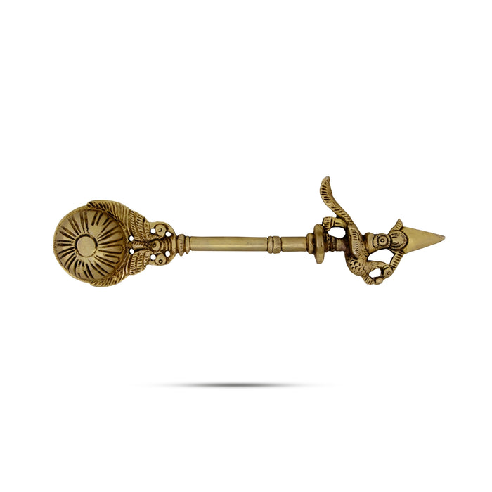 Achmani - 6.5 x 2 Inches | Antique Brass Pali Spoon/ Peacock Design Uddharani for Pooja/ 120 Gms Approx