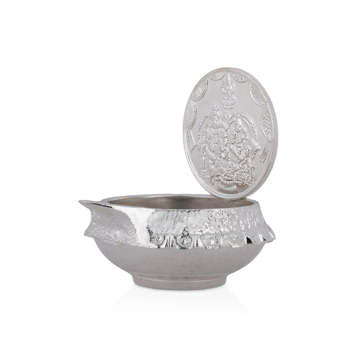 Lakshmi Kubera Lamp - 1.5 x 1.5 Inches | Silver Polish Lakshmi Kubera Vilakku/ Laxmi Kubera Deepam for Pooja