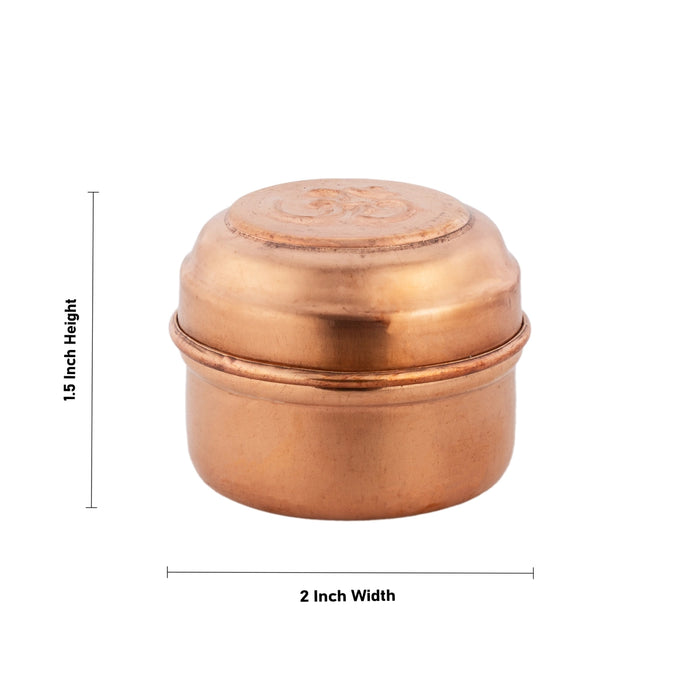 Pooja Box - 1.5 x 2 Inches | Copper Storage Box/ Jewellery Box for Home/ 20 Gms Approx - Pooja Box & Paduka