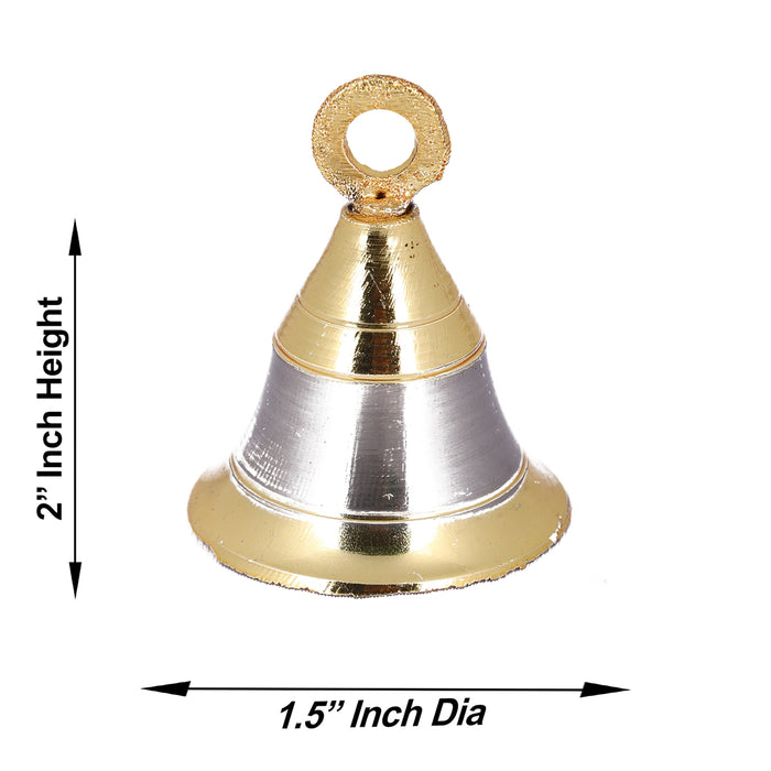 Brass Bell - 2 x 1.5 Inches | Gold And Silver Polish Kavadi Bell/ Pooja Hanging Bell for Mandir - Pooja Bells