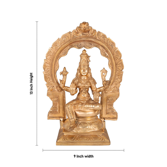 Bhuvaneshwari with Arch - 13 x 9 Inches | Panchaloha Idol / Bhuvaneshwari Statue For Pooja - Panchaloha Murties