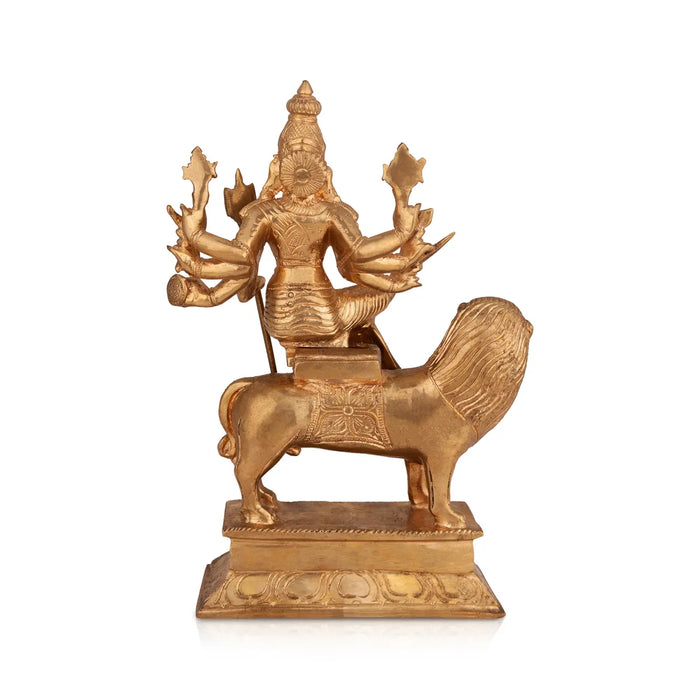 Durga sitting on Lion Murti- 9.5 x 6 Inches| Panchloha Idol/ Durga statue/ Decor For Home & Pooja - Panchaloha Murties