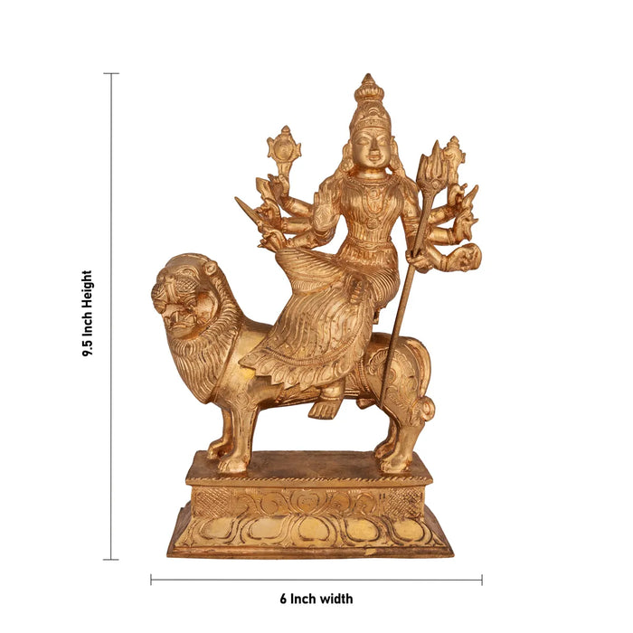 Durga sitting on Lion Murti- 9.5 x 6 Inches| Panchloha Idol/ Durga statue/ Decor For Home & Pooja - Panchaloha Murties