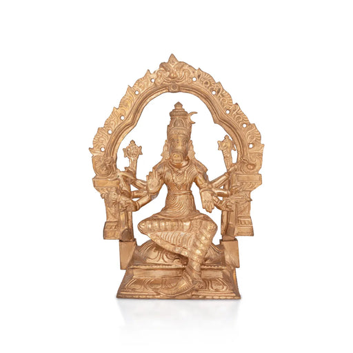 Varahi Amman Statue With Arch - 11.5 x 9.5 Inches | Panchaloha Idol/ Varahi Amman Idol With 8 Hands for Pooja - Panchaloha Murties