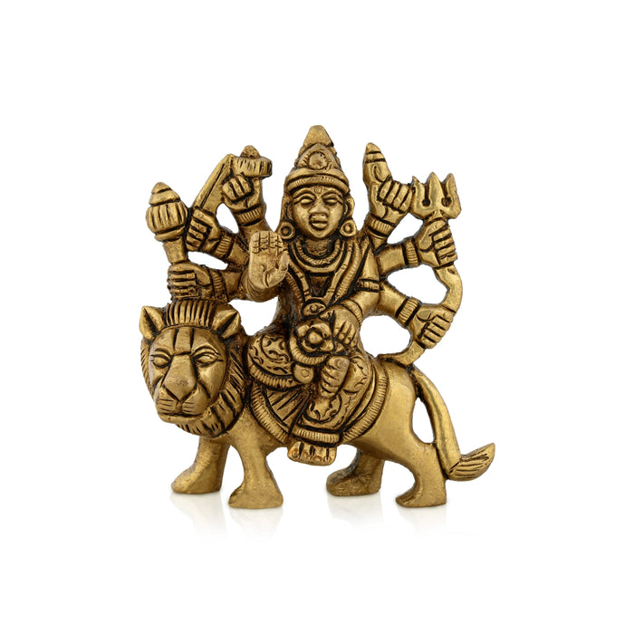 Durga Idol Sitting On Lion With 8 Hands - 3.25 x 3 Inches | Antique Brass Idol/ Durga Murti for Pooja/ 320 Gms - Brass Murties