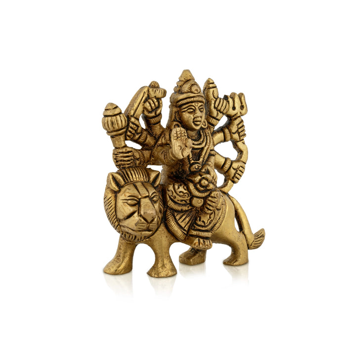 Durga Idol Sitting On Lion With 8 Hands - 3.25 x 3 Inches | Antique Brass Idol/ Durga Murti for Pooja/ 320 Gms - Brass Murties