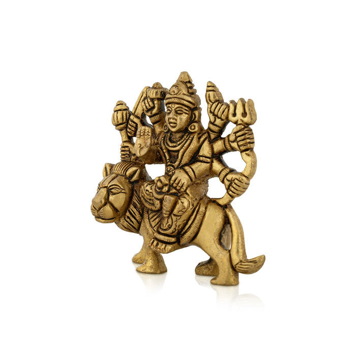 Durga Idol Sitting On Lion With 8 Hands - 3.25 x 3 Inches | Antique Brass Idol/ Durga Murti for Pooja/ 320 Gms - Brass Murties
