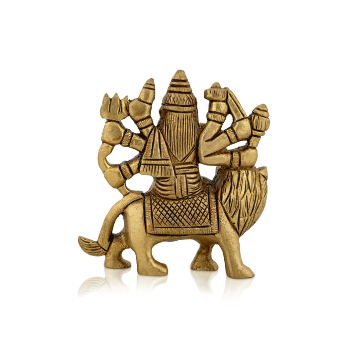 Durga Idol Sitting On Lion With 8 Hands - 3.25 x 3 Inches | Antique Brass Idol/ Durga Murti for Pooja/ 320 Gms - Brass Murties
