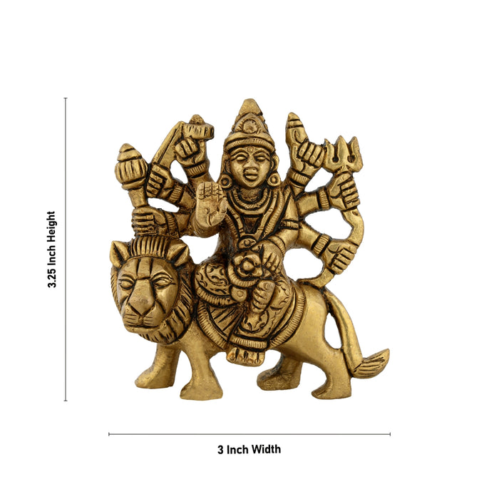 Durga Idol Sitting On Lion With 8 Hands - 3.25 x 3 Inches | Antique Brass Idol/ Durga Murti for Pooja/ 320 Gms - Brass Murties