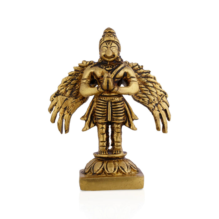 Garudan Standing On Base Murti - 3.25 x 2.5 Inches | Antique Brass Idol/ Garuda Bhagwan Statue For Pooja Space