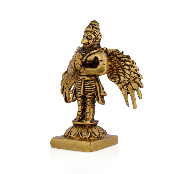 Garudan Standing On Base Murti - 3.25 x 2.5 Inches | Antique Brass Idol/ Garuda Bhagwan Statue For Pooja Space