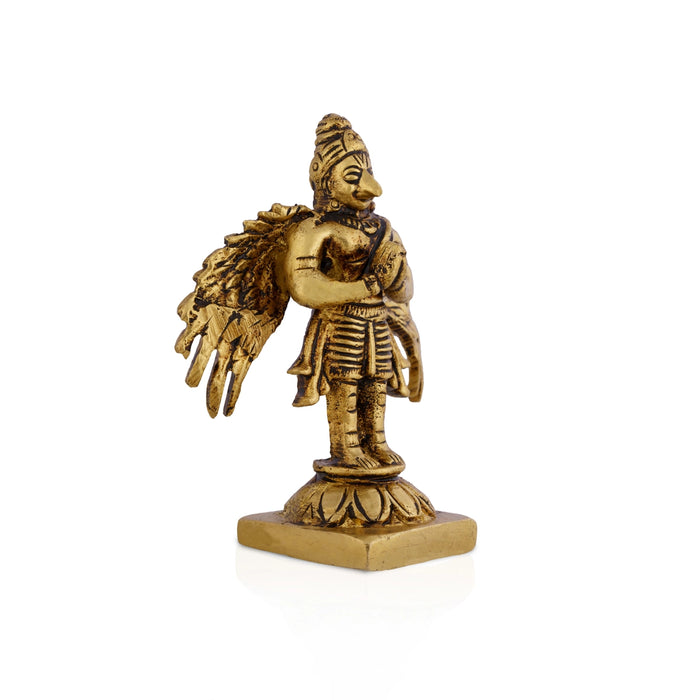 Garudan Standing On Base Murti - 3.25 x 2.5 Inches | Antique Brass Idol/ Garuda Bhagwan Statue For Pooja Space