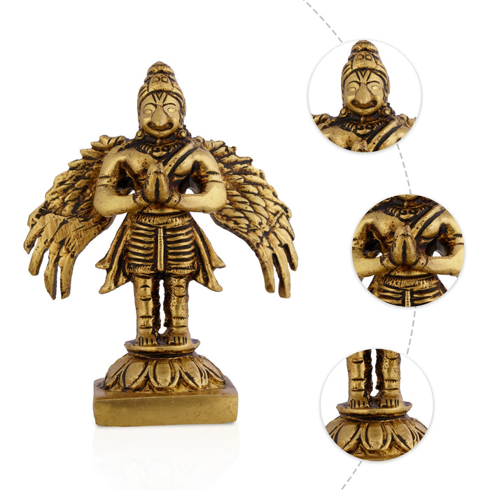 Garudan Standing On Base Murti - 3.25 x 2.5 Inches | Antique Brass Idol/ Garuda Bhagwan Statue For Pooja Space