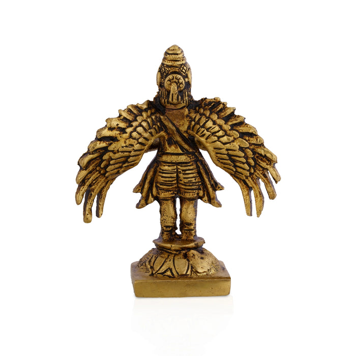 Garudan Standing On Base Murti - 3.25 x 2.5 Inches | Antique Brass Idol/ Garuda Bhagwan Statue For Pooja Space