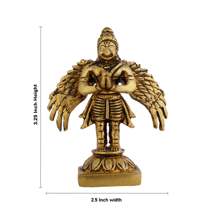 Garudan Standing On Base Murti - 3.25 x 2.5 Inches | Antique Brass Idol/ Garuda Bhagwan Statue For Pooja Space