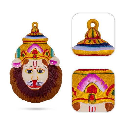 Narasimha Face - 9 x 5.5 Inches | Zinc Lord Narasimhar Face/ Religious Decor for Pooja Room & Spiritual Spaces - Head & Face Accessories