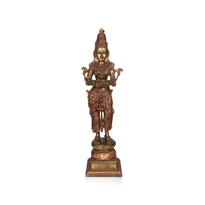 Standing Lady Holding Lamp - 24 x 6 Inches | Copper Brass Deepam / Standing Deep Lady For Home - Paavai Vilakku / Lady With A Lamp