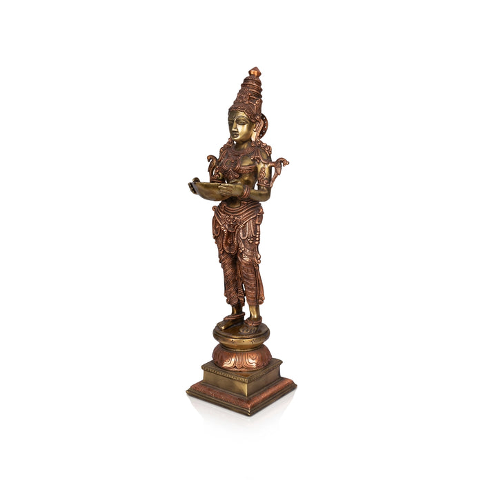 Standing Lady Holding Lamp - 24 x 6 Inches | Copper Brass Deepam / Standing Deep Lady For Home - Paavai Vilakku / Lady With A Lamp
