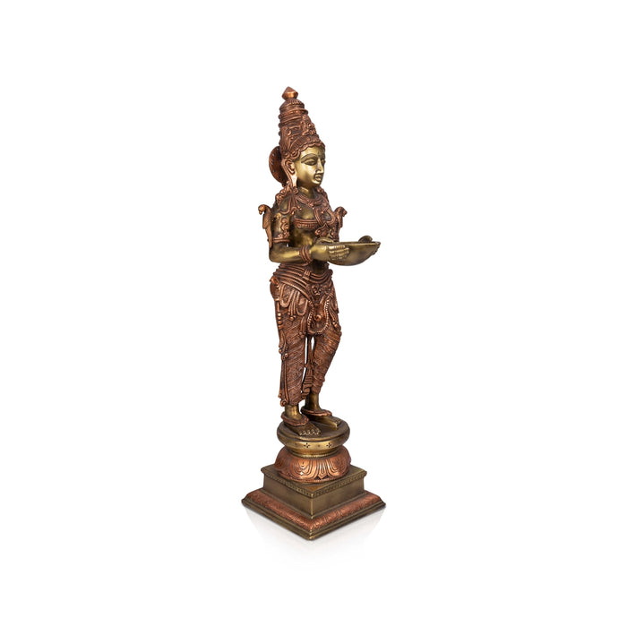 Standing Lady Holding Lamp - 24 x 6 Inches | Copper Brass Deepam / Standing Deep Lady For Home - Paavai Vilakku / Lady With A Lamp