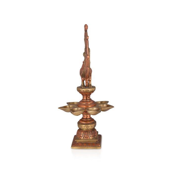 Peacock Deepam - 13 x 6 Inches | Brass Copper Lamp / Mayil Vilakku / Diya for Home & Pooja - Decorative Lamp