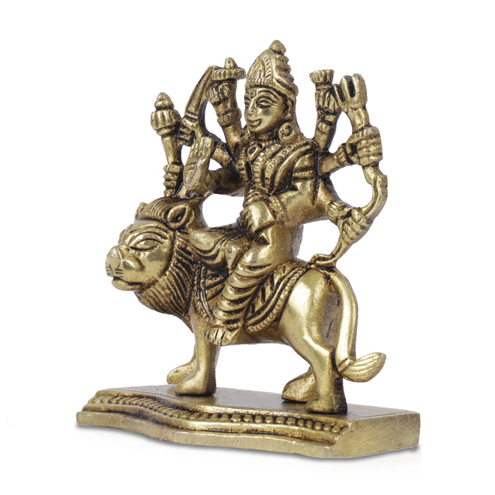 Durga Idol With 8 Hands Sitting On Lion - 3.5 x 3 Inches | Antique Brass Idol/ Durga Maa Idol for Home/ 400 Gms - Brass Murties