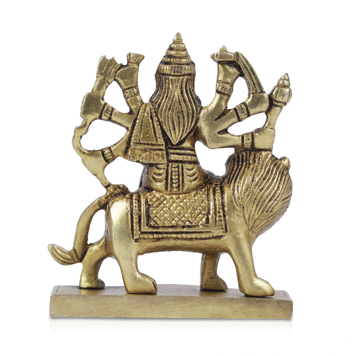 Durga Idol With 8 Hands Sitting On Lion - 3.5 x 3 Inches | Antique Brass Idol/ Durga Maa Idol for Home/ 400 Gms - Brass Murties