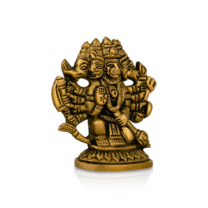 Panchmukhi Hanuman Murti- 2.5 X 2.5 Inches | Antique Brass Idol/ Sitting 5 Face Anjaneya Statue For Protection - Brass Murties