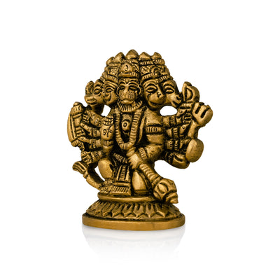 Panchmukhi Hanuman Murti- 2.5 X 2.5 Inches | Antique Brass Idol/ Sitting 5 Face Anjaneya Statue For Protection