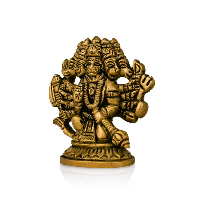 Panchmukhi Hanuman Murti- 2.5 X 2.5 Inches | Antique Brass Idol/ Sitting 5 Face Anjaneya Statue For Protection - Brass Murties