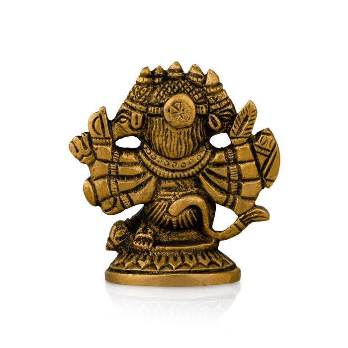 Panchmukhi Hanuman Murti- 2.5 X 2.5 Inches | Antique Brass Idol/ Sitting 5 Face Anjaneya Statue For Protection - Brass Murties