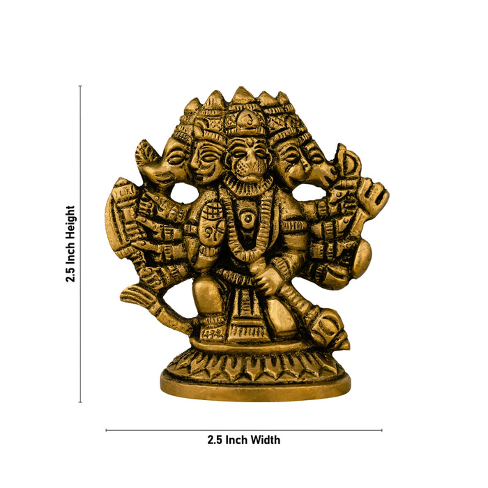 Panchmukhi Hanuman Murti- 2.5 X 2.5 Inches | Antique Brass Idol/ Sitting 5 Face Anjaneya Statue For Protection - Brass Murties