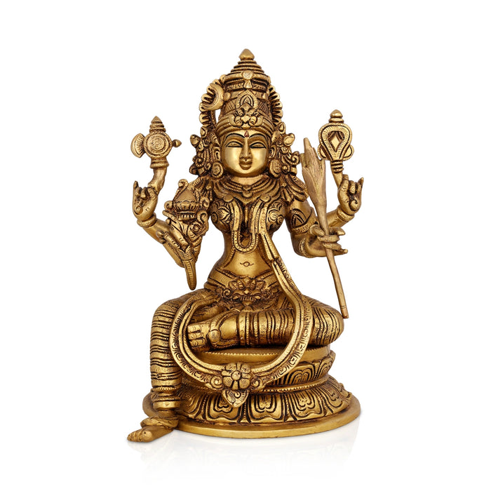 Rajeshwari Devi Sitting On Base Murti - 11 x 7 Inches | Antique Brass Idol / Rajeshwari Statue For Pooja - Brass Murties