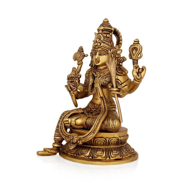 Rajeshwari Devi Sitting On Base Murti - 11 x 7 Inches | Antique Brass Idol / Rajeshwari Statue For Pooja - Brass Murties