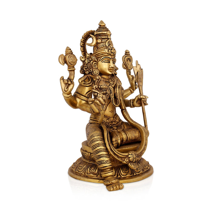 Rajeshwari Devi Sitting On Base Murti - 11 x 7 Inches | Antique Brass Idol / Rajeshwari Statue For Pooja - Brass Murties