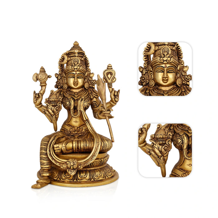 Rajeshwari Devi Sitting On Base Murti - 11 x 7 Inches | Antique Brass Idol / Rajeshwari Statue For Pooja - Brass Murties